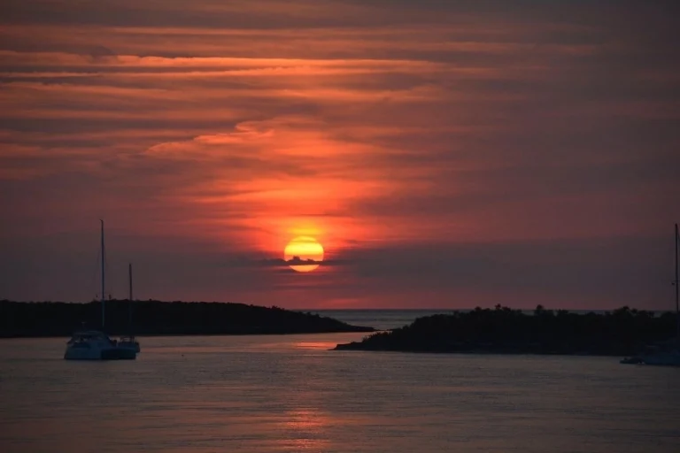 Sunset over the anchorage at Little Majors Spot, Exuma Cays, Exuma