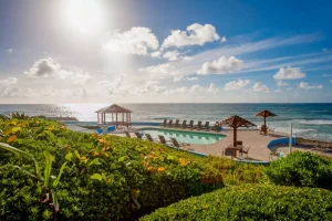 Beach, pool and dunes at Harbour View Cottage, Hope Town, Elbow Cay